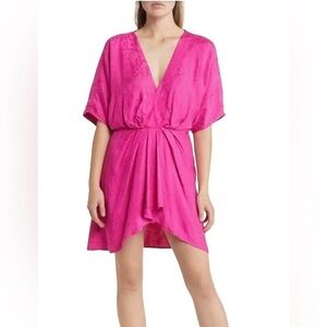 BTFL-LIFE Fuchsia Candra Floral Jacquard Dolman Sleeve Mini Dress Size Large